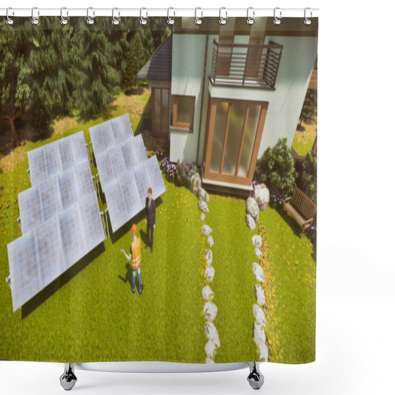 Personality  3D Render Of A House With Solar Panels Shower Curtains