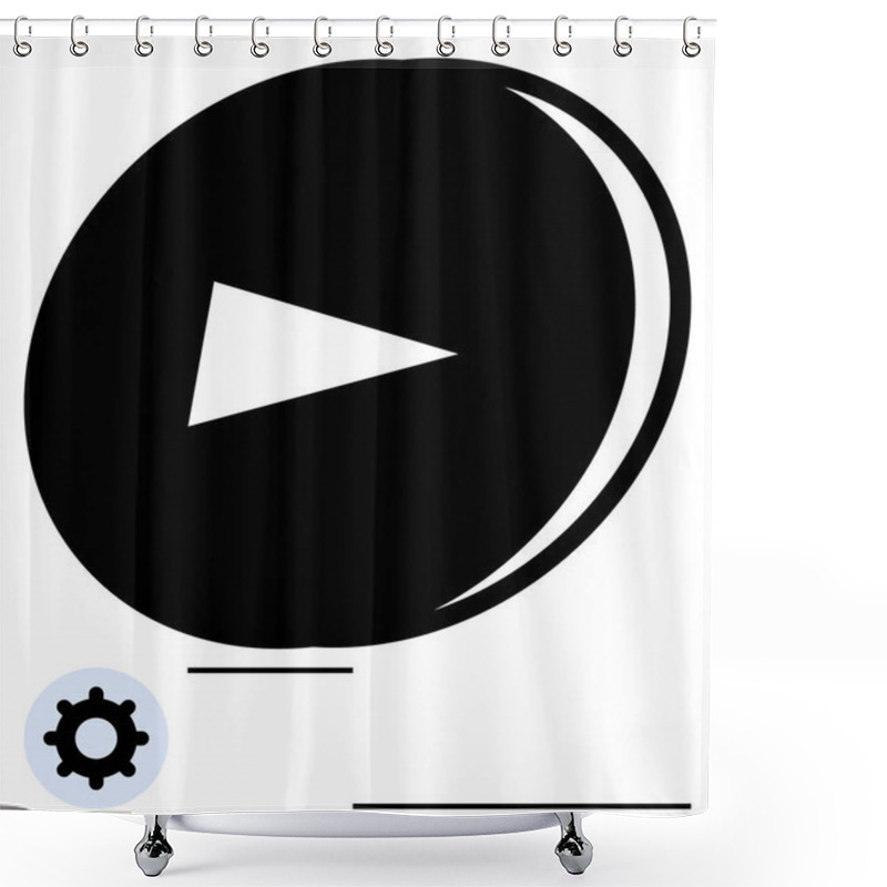 Personality  Black Play Button With A Triangular Center Symbol Next To A Gear Icon, Suggesting Media Functionality And Customization. Ideal For Video Streaming, Media Controls, Technology, Optimization, Machine Shower Curtains