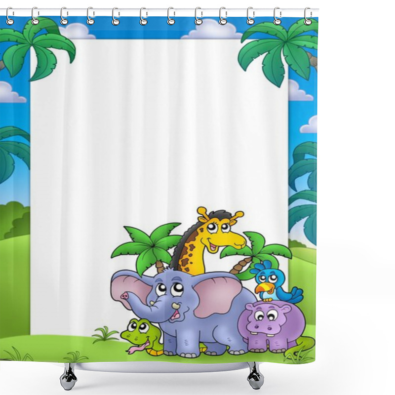 Personality  African Frame With Group Of Animals Shower Curtains