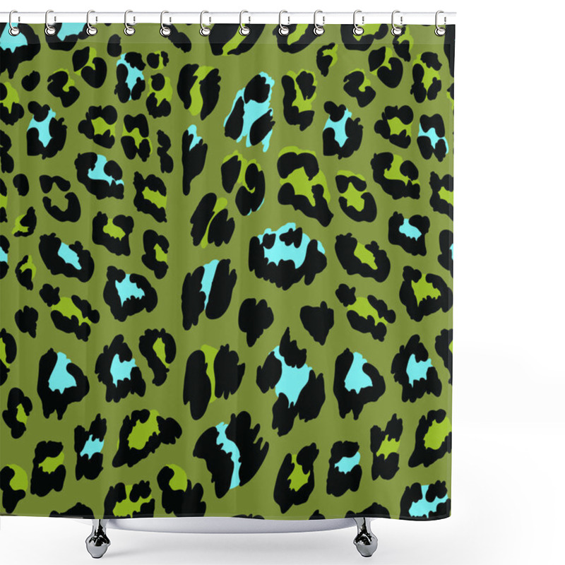 Personality  A Pattern Of Leopard Spots On A Green Background Shower Curtains