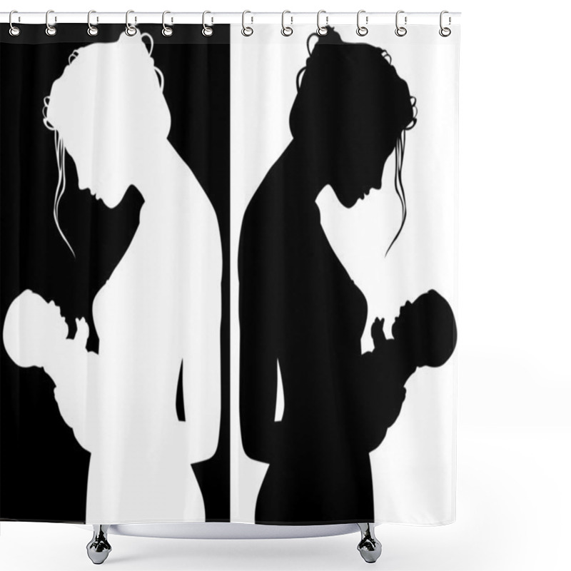 Personality  Silhouettes Of Mother And Child Shower Curtains