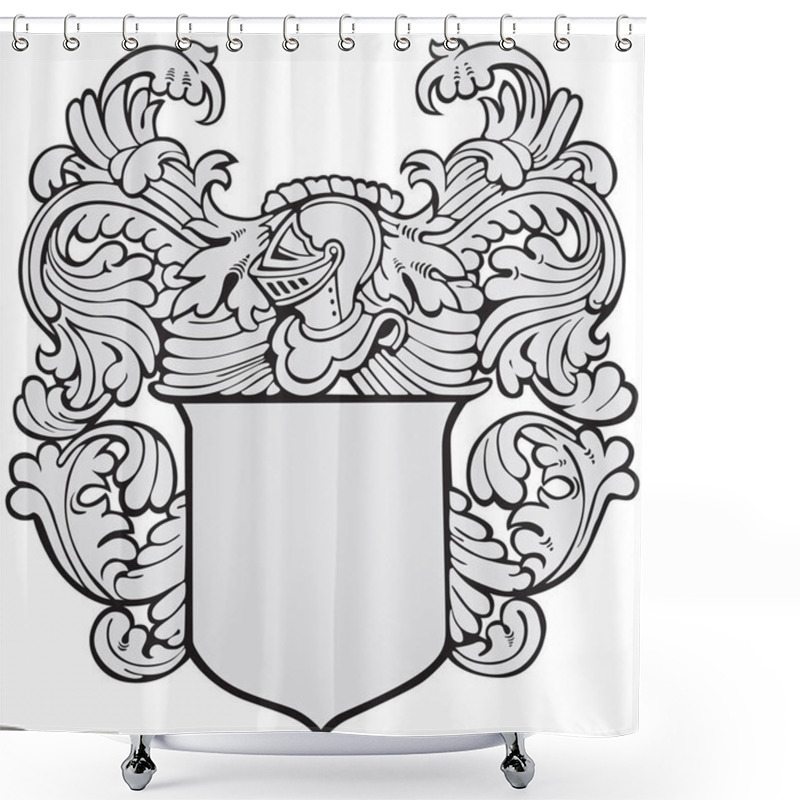 Personality  Vector Illustration Of Medieval Coat Of Arms, Executed In Woodcut Style, Isolated On White Background. No Blends, Gradients And Strokes. Shower Curtains