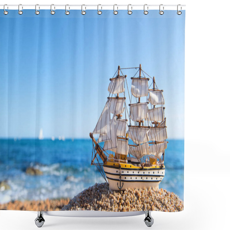 Personality  Old Tall Sail Ship At The Beach Shower Curtains