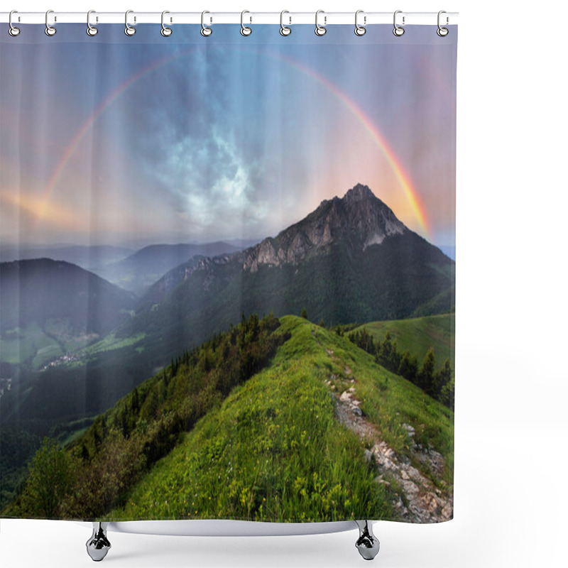 Personality  Rainbow Over Mountain Peak Shower Curtains