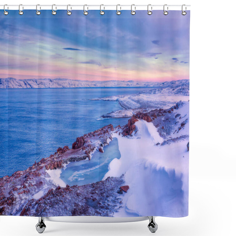 Personality  A Frozen Lake And The Barents Sea Coast In Winter At Sunset. Teriberka, Murmansk Region, Kola Peninsula. Russia Shower Curtains