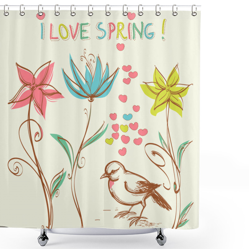 Personality  Cute Bird In The Flowers Garden Shower Curtains