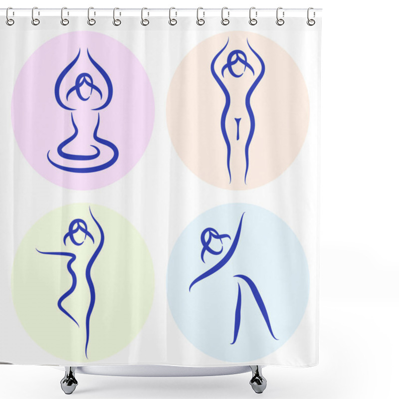 Personality  Yoga Line Silhouette Set Isolated On White Shower Curtains