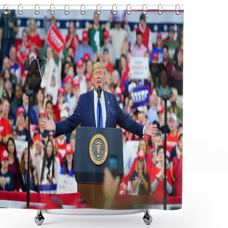 Personality  Milwaukee, Wisconsin / USA - January 14th, 2020: 45th United States President Donald J. Trump Held A Make America Great Again Rally At UW-Milwaukee Panther Arena And Gave A Powerful Speech. Shower Curtains