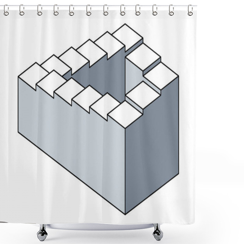 Personality  Penrose Stairs, Impossible Staircase, Optical Illusion. Also Penrose Steps. Impossible Object. Two Dimensional Depiction Of A Staircase, Forming A Continuous Loop. Illustration Over White. Vector. Shower Curtains