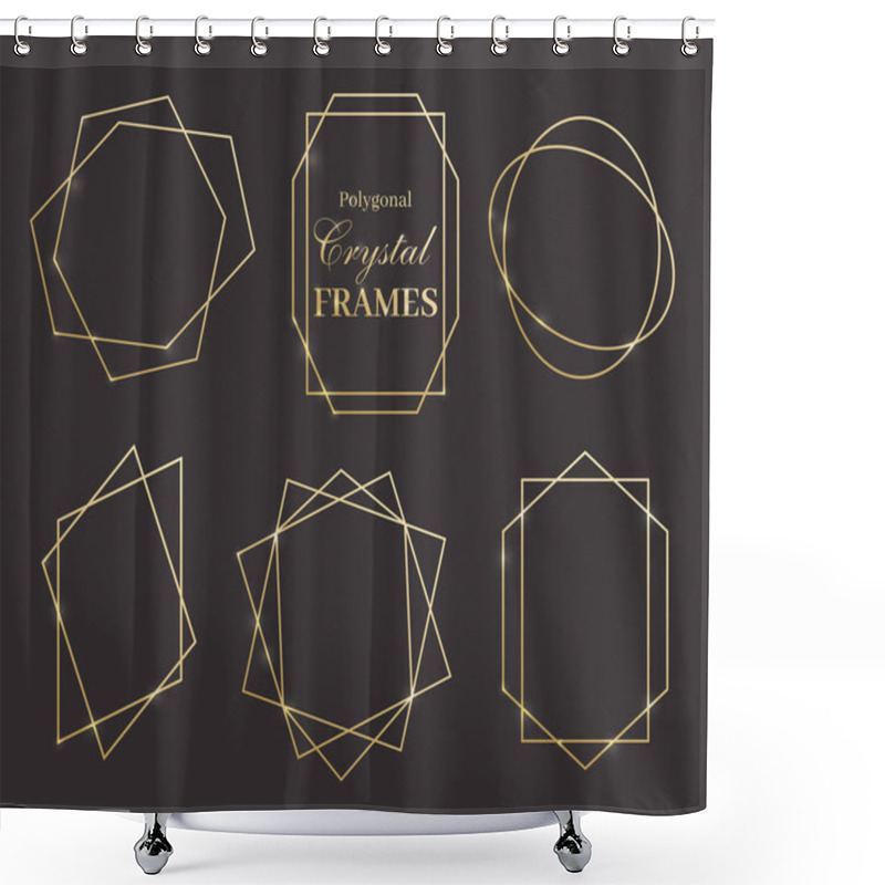 Personality  Set Of Crystal Shiny Geometry Golden Frames On Black Background, Vector, Illustration Shower Curtains