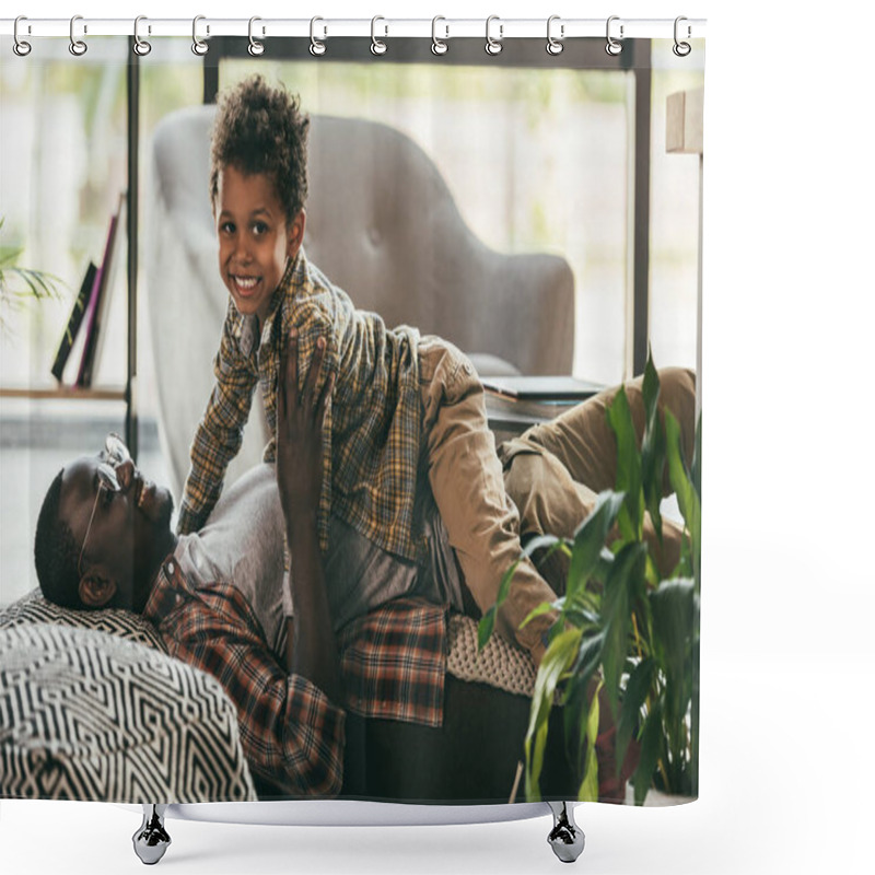 Personality  Happy Father And Son In Office Shower Curtains