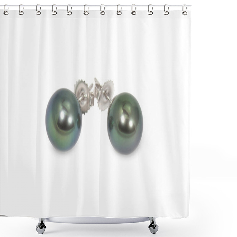 Personality  Black Green South Sea Pearl Earrings Pair Isolated On White Shower Curtains