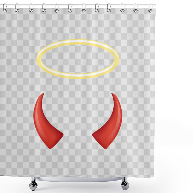 Personality  Angel Halo And Devil Horns Isolated On Transparent Checkered Background. Vector Illustration. Shower Curtains