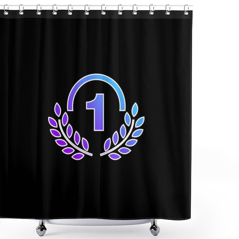 Personality  Award Medal Of Number One With Olive Branches Blue Gradient Vector Icon Shower Curtains