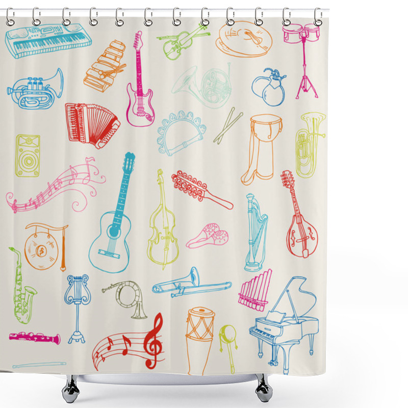 Personality  Set Of Music Instruments - Hand Drawn In Vector Shower Curtains