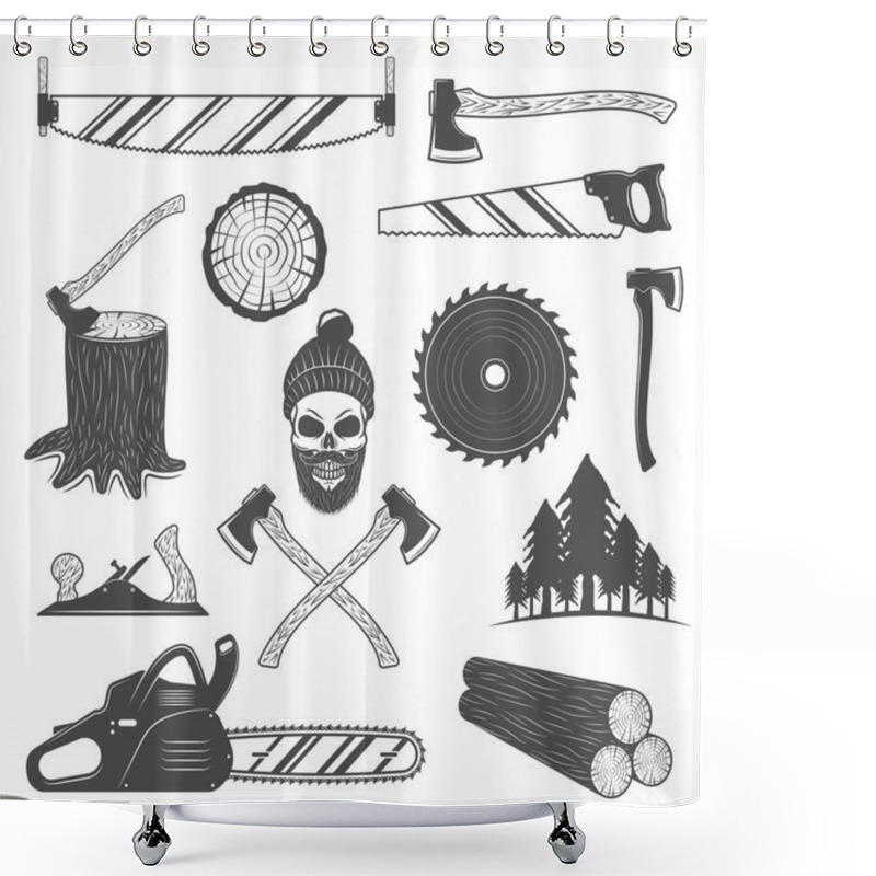 Personality  Lumberjack Monochrome Elements Set Shower Curtains