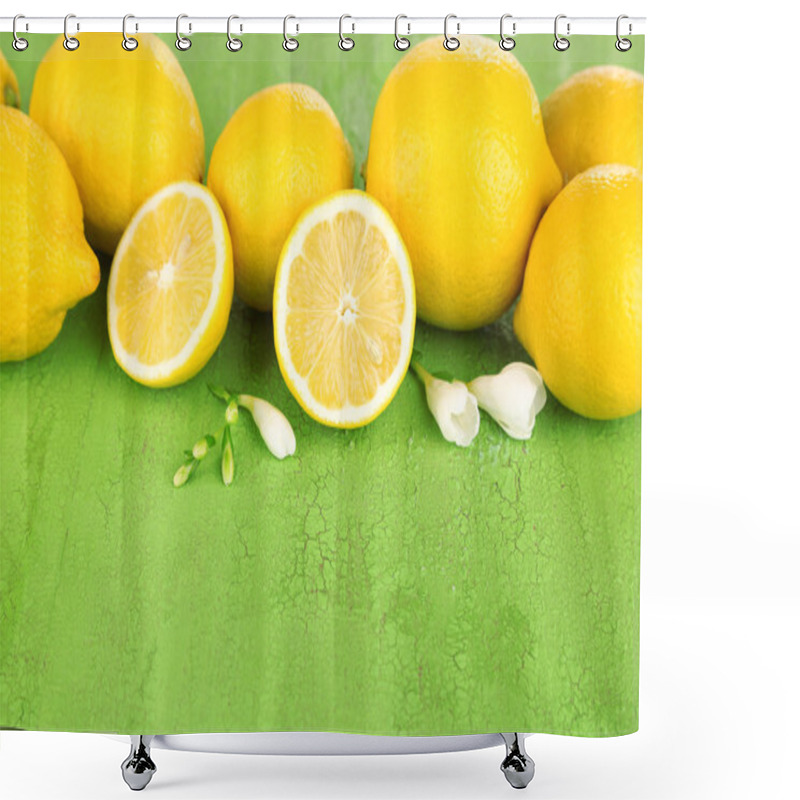 Personality  Fresh Lemons And Lavender On Green Table Shower Curtains