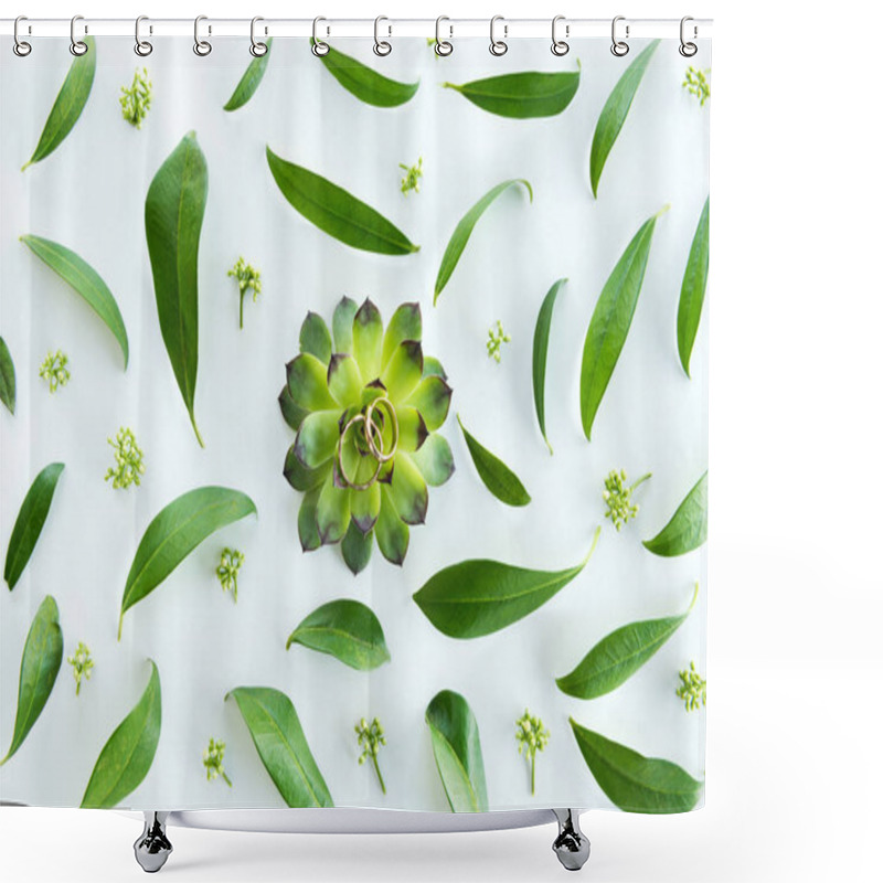 Personality  Wedding Rings And Green Leaves Shower Curtains