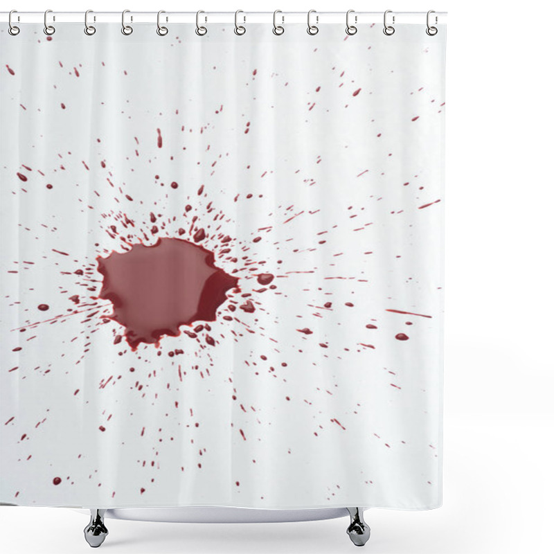 Personality  Top View Of Messy Blood Splash With Small Droplets On White Surface Shower Curtains