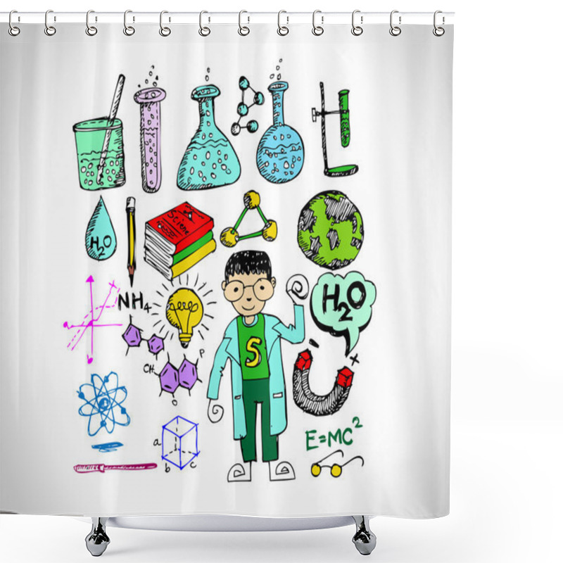 Personality  Science Object In Doodle Style Design Shower Curtains