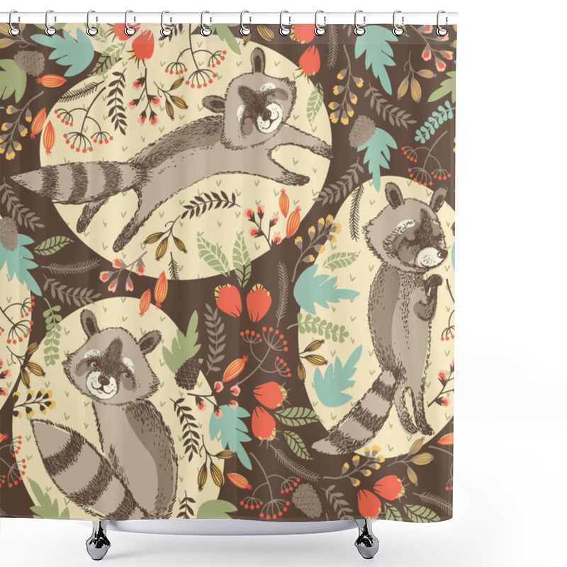 Personality  Vector Illustration Of Cute Raccoon. Shower Curtains