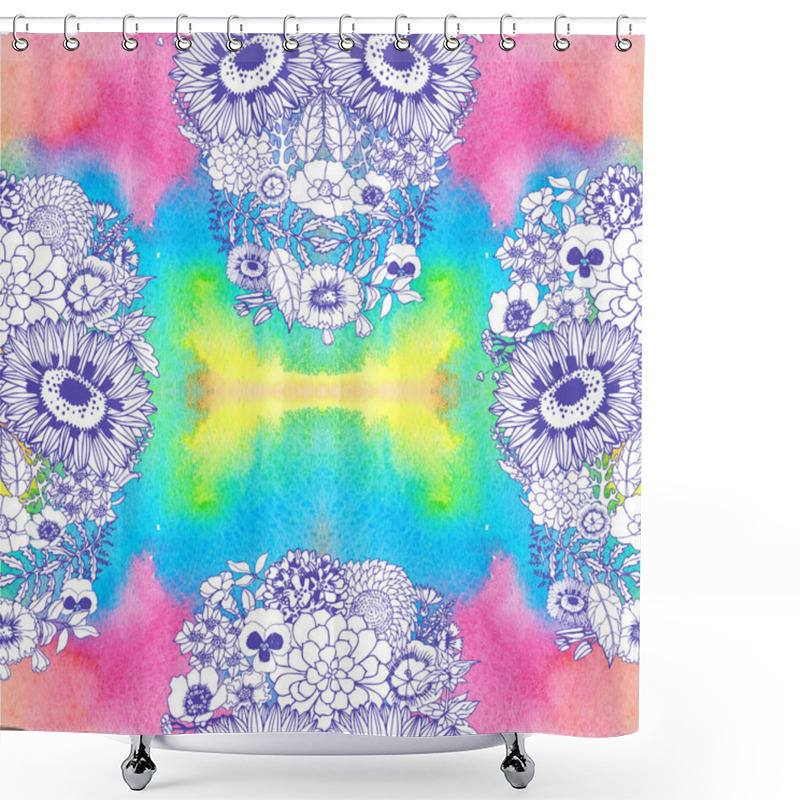 Personality  Human Skull Made Of Flowers Shower Curtains