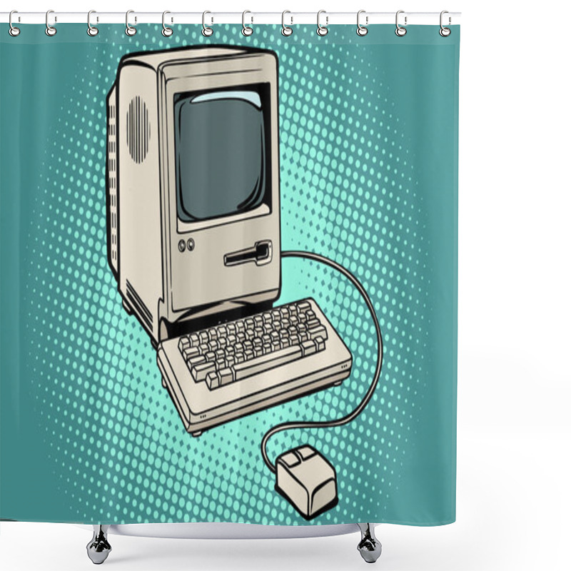 Personality  Retro Computer Monitor Keyboard And Mouse Shower Curtains