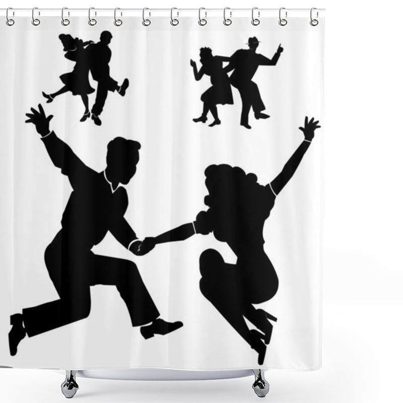 Personality  Retro Dancers In Silhouette Shower Curtains