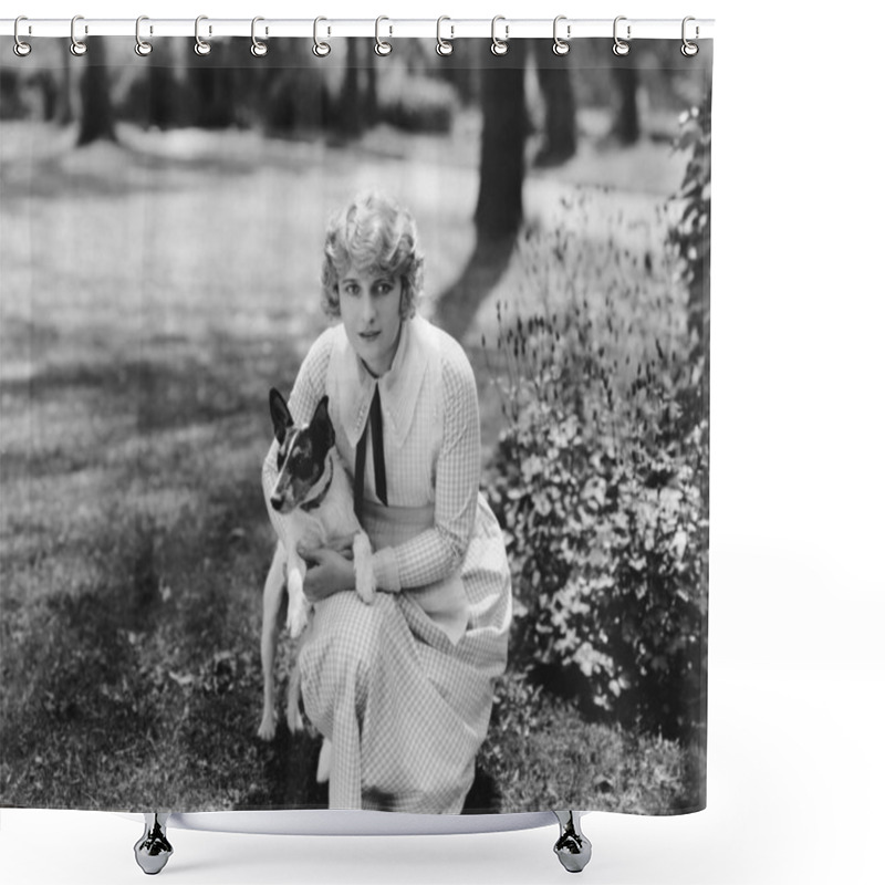 Personality  Woman Posing With HerJack Russell Terrier Shower Curtains