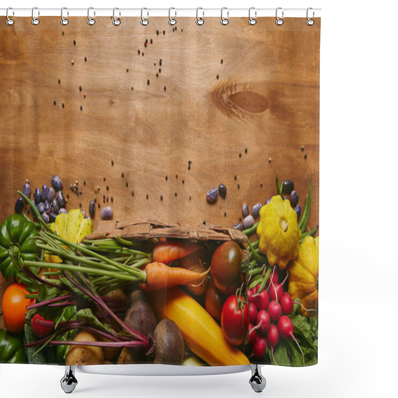 Personality  Whole Food Template With Fresh Vegetables On Wooden Table Shower Curtains