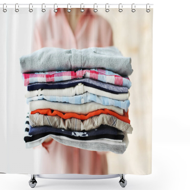 Personality  Woman Holding Clean Clothes Shower Curtains