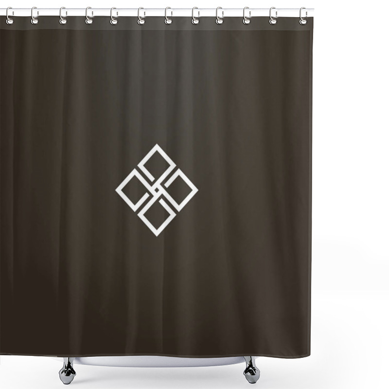 Personality  White Sign On A Black Background. Simple Vector Line Art Outline Sign Of Four Square Rhombuses Shower Curtains