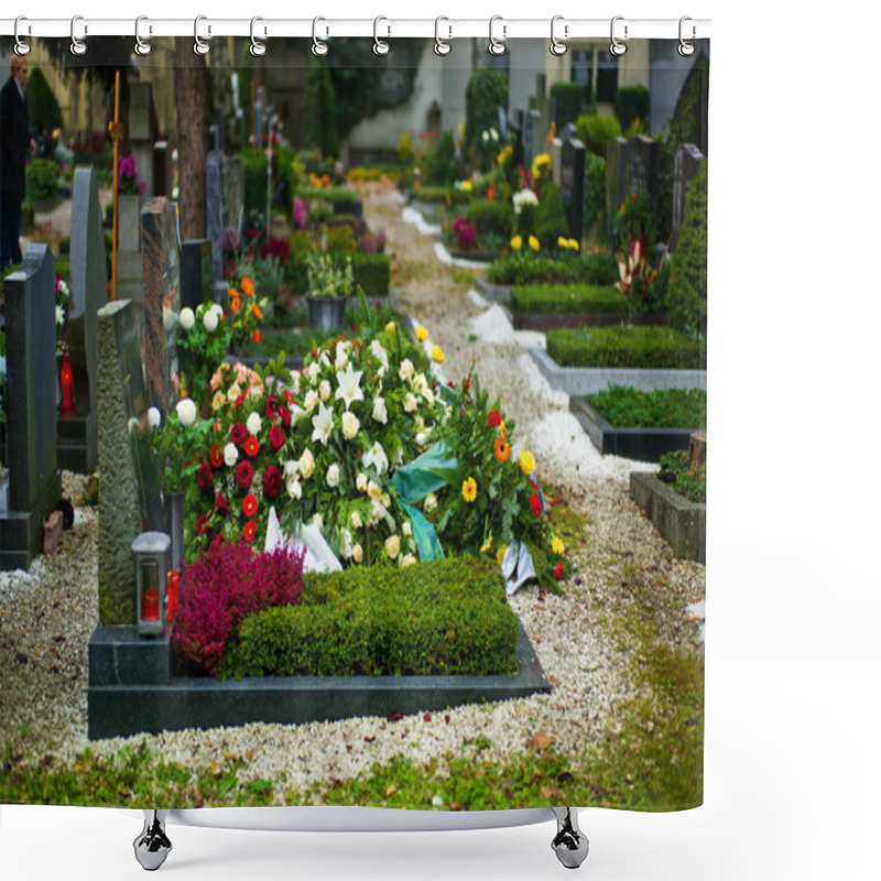 Personality  Stone Grave In A Cemetery Shower Curtains