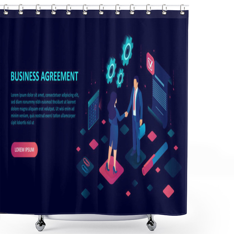 Personality  Business Contract And Agreement Concept. Vector Of A Businessman And Businesswoman Shaking Hands Closing A Deal  Shower Curtains