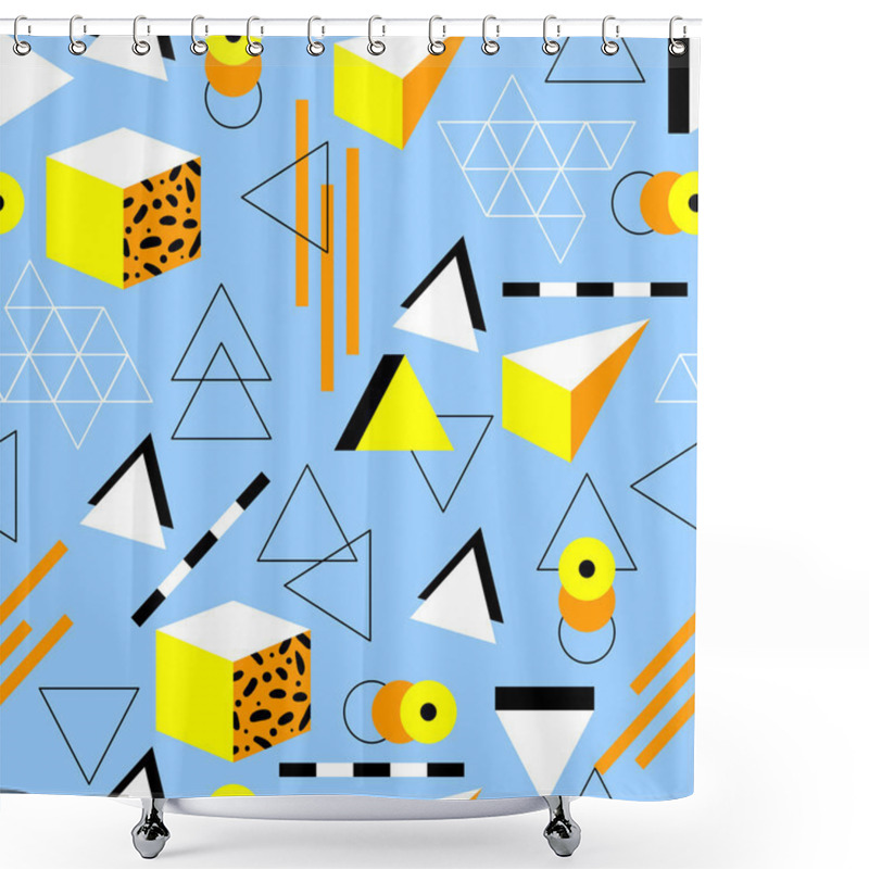 Personality  Seamless Geometric Pattern In Retro 80s Style. Doodle Geometric Shapes. Abstract Vector Background. Retro Memphis Design Shower Curtains