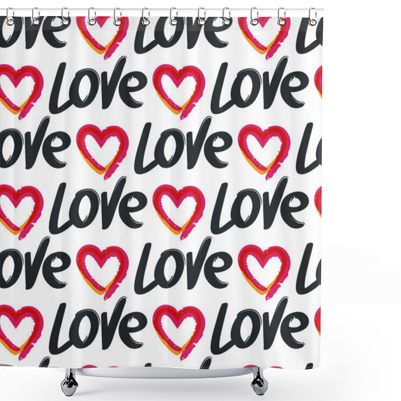 Personality  Vector Seamless Pattern, Hand Drawn Word Love And Red Heart, Iso Shower Curtains