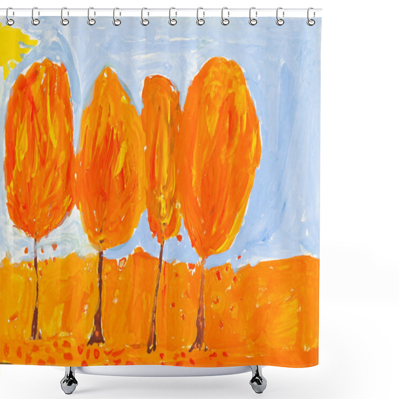 Personality  Child's Painting - Yellow Trees Shower Curtains