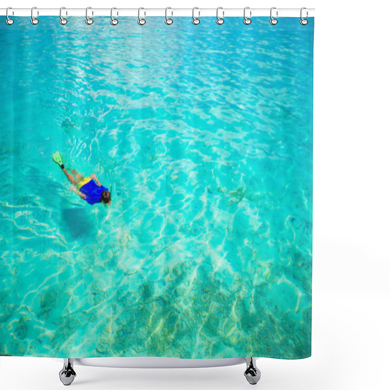 Personality  Young Man Snorkeling In Clear Tropical Turquoise Waters Shower Curtains