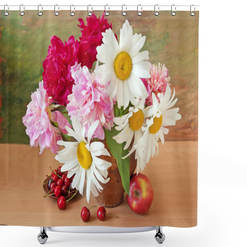 Personality  World Teacher's Day (still Life With Peony Flowers Bunch, Books, Map And Globe On Artistic Background) Shower Curtains