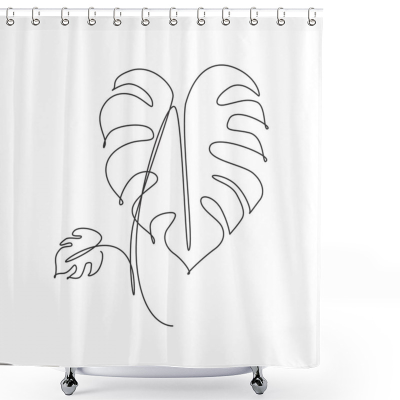 Personality  Single Continuous Line Drawing Minimal Monstera Leaf. Botany Style Concept For Posters, Wall Art, Tote Bag, Mobile Case, T-shirt, Sticker Print. Trendy One Line Draw Design Vector Graphic Illustration Shower Curtains