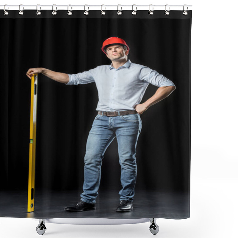 Personality  Male Engineer In Hard Hat Shower Curtains