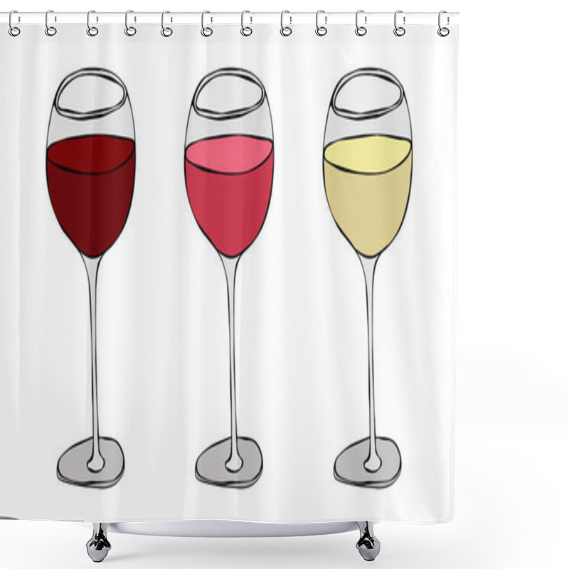 Personality  Red, Rose And White Vine In A Glass. Hand Drawn Vector Illustration. Savoyar Doodle Style Shower Curtains