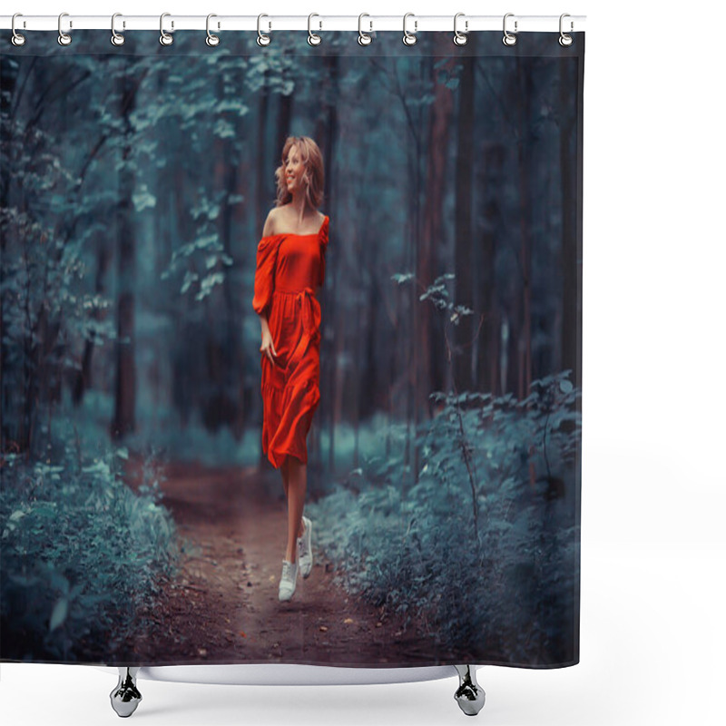 Personality  Freedom Girl Spring Forest, Nature Beautiful Female In The Park Shower Curtains