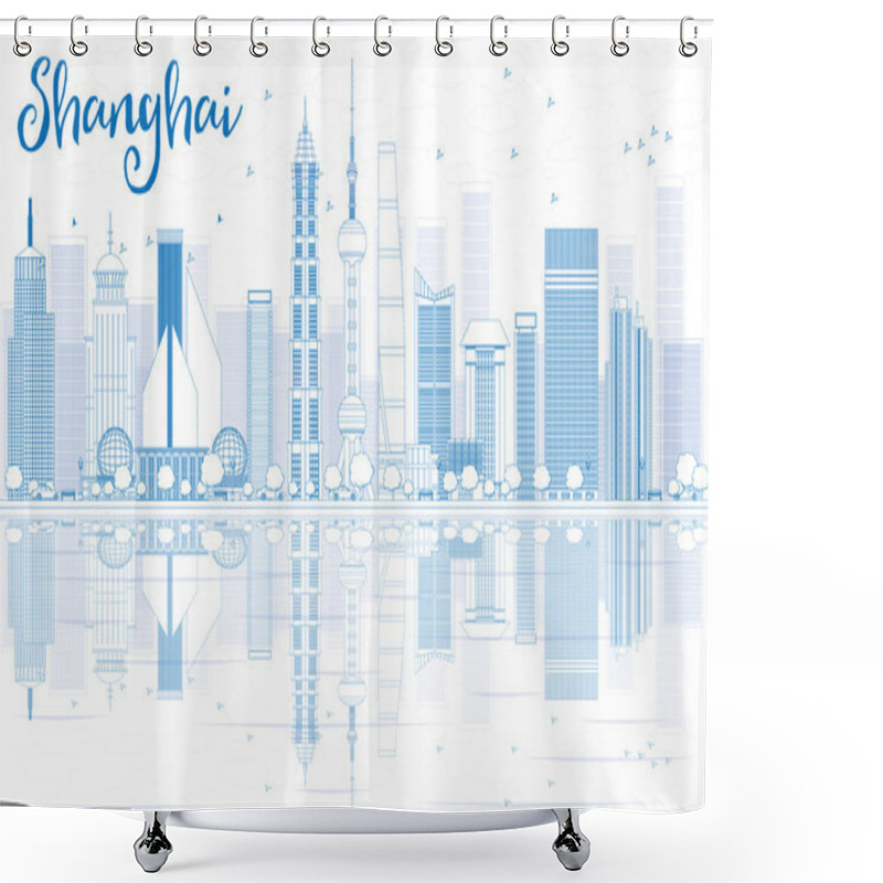 Personality  Outline Shanghai Skyline With Blue Skyscrapers And Reflections.  Shower Curtains