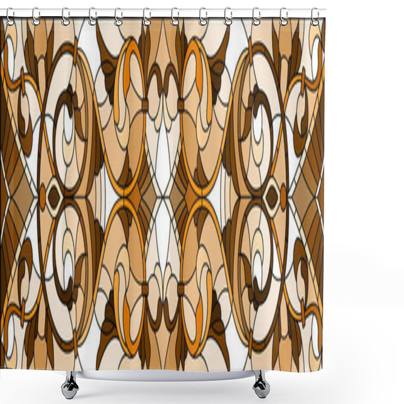 Personality  Illustration In Stained Glass Style With Abstract  Swirls ,flowers And Leaves  On A Light Background,horizontal Orientation, Sepia Shower Curtains