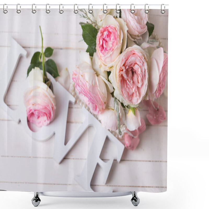 Personality  Roses Flowers And Word Love Shower Curtains