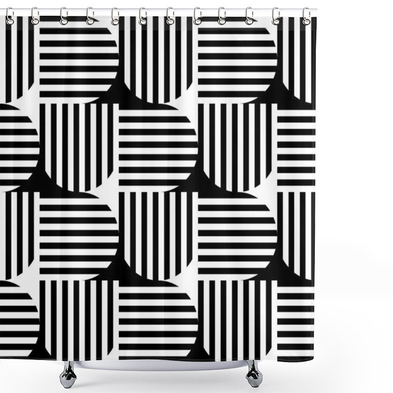 Personality  Black And White Geometric Stripe Seamless Pattern Abstract Backg Shower Curtains