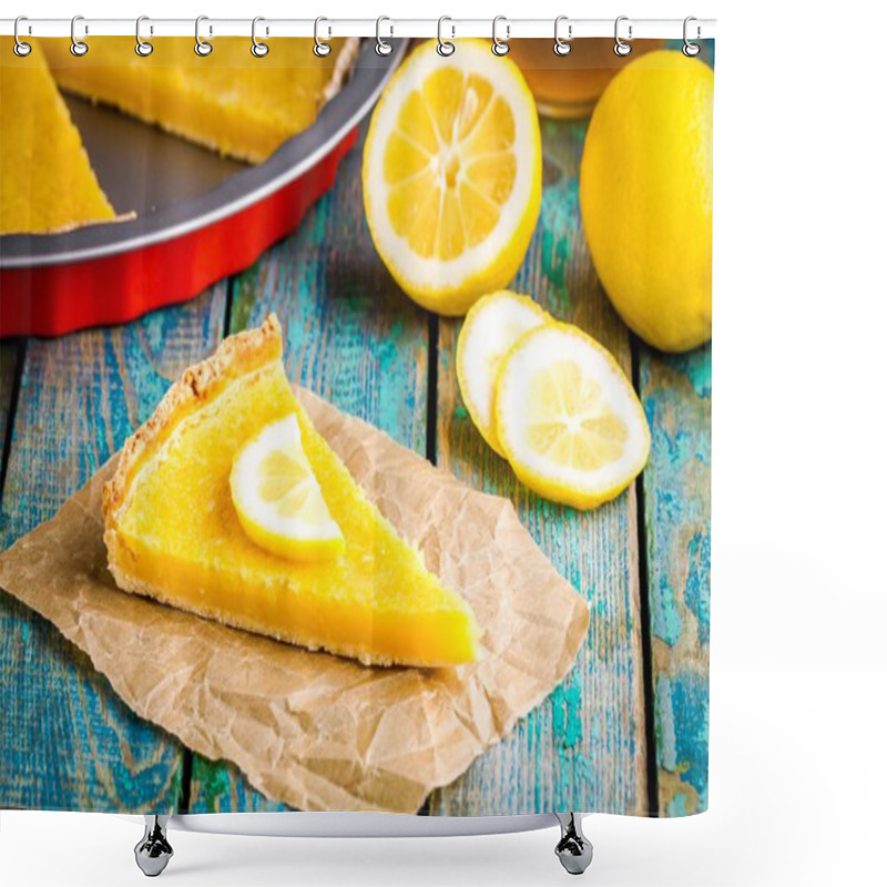 Personality  Piece Of Lemon Tart On Baking Paper Shower Curtains