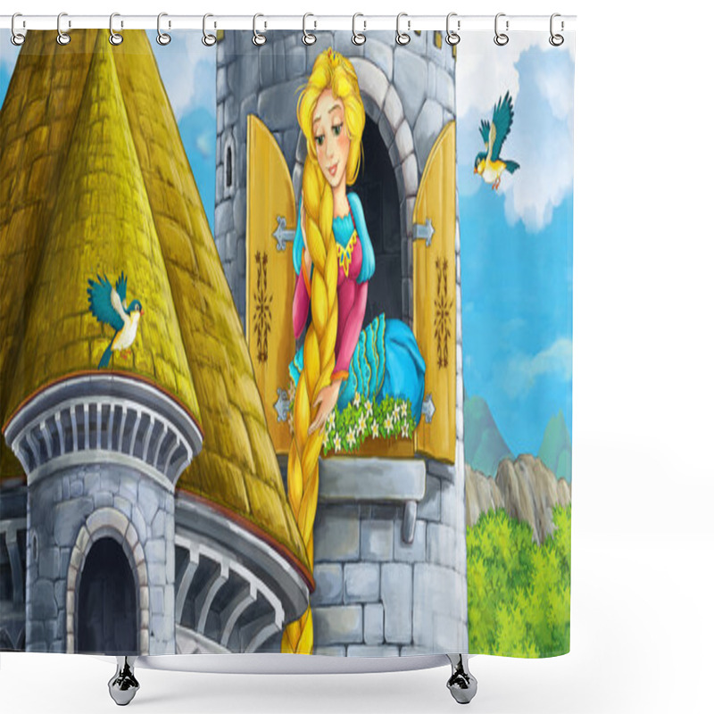 Personality  Cartoon Scene Of A Princess - Girl - Sitting In The Window Shower Curtains