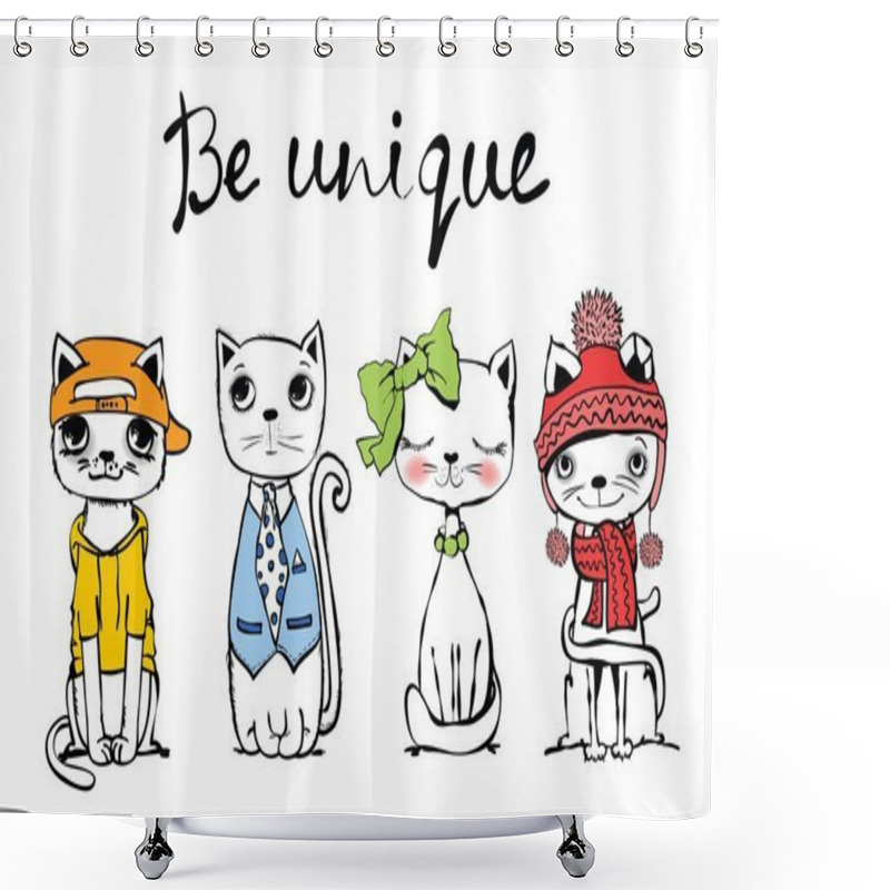 Personality  Stylish Cats Drawings Shower Curtains